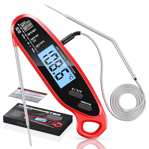 Babacom Fleischthermometer Sofortanzeige mit zwei Sonden & großem Bildschirm, Bratenthermometer mit Alarmeinstellung und Kalibrierung, Weinthermometer für Küche, Ofen, Zucker, Flüssigkeiten, BBQ Babacom Fleischthermometer Sofortanzeige mit zwei Sonden & großem Bildschirm, Bratenthermometer mit Alarmeinstellung und Kalibrierung, Weinthermometer für Küche, Ofen, Zucker, Flüssigkeiten, BBQ von Babacom