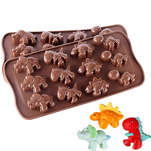 Babarella Backformen aus Silikon 2er Set in Dinosaurier-Form antihaft schadstofffrei für Schokolade, Süßigkeiten, Kuchen, Pudding, Gelee und Waffel von Babarella