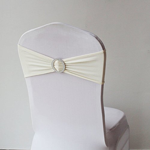 Babat 10x Stretch Stuhlschleife mit Brosche in Creme Schleifenbänder für Stuhlhussen von Babat