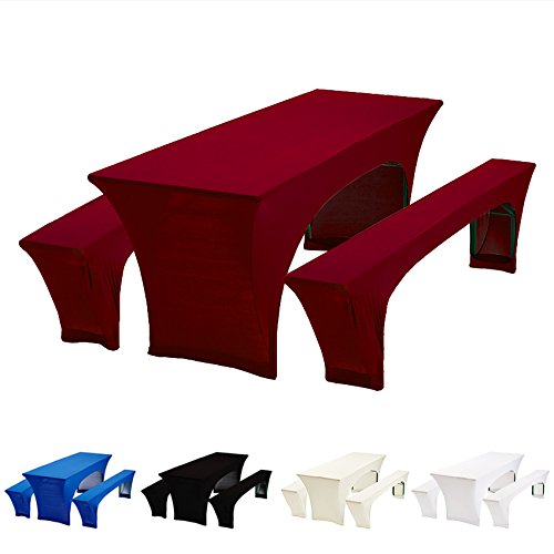 Bierzeltgarnitur Husse Stretch Bordeaux Biertischhusse 3er Set für Bierzeltgarnitur - Tischbreite 70cm von Babat