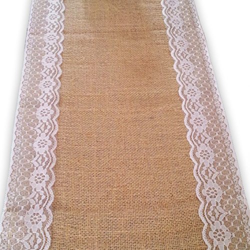 Jute Tischläufer 30×220cm Natürliches Sackleinen Tischband mit Spitze für Hochzeit Festival Tischdekoration von Babat