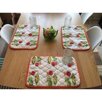 1970Er Jahre Retro Veggie Franco Tischsets in Weiß Mit Orangem Rand - Cottage Landhausküche Boho von BabbettesYesterday