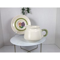 Franziskaner Picknick Muster Milchkännchen Steingut Handgemalte Floras 1970Er Jahre - 12 Unze Boho Cottage Bauernhaus Mcm von BabbettesYesterday