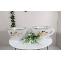 Vintage Bundesglas Co. Milchglas Tee Kaffeetassen | 2 - Wiese Gold Weizen Blumen Retro Cottage Bauernhaus von BabbettesYesterday