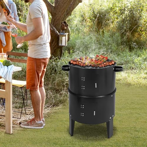 Abnehmbar Räucherofen 3-in-1 Smoker Grill Multifunktionaler Doppelschichtiger Holzkohlegrill Rauchfass Grill Räuchergerät mit Thermometer und Regulierbarem Luftabzug am Deckel Schwarz Abnehmbar Räucherofen 3-in-1 Smoker Grill Multifunktionaler Doppelschichtiger Holzkohlegrill Rauchfass Grill Räuchergerät mit Thermometer und Regulierbarem Luftabzug am Deckel Schwarz von Babeenoo