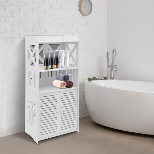 Babeenoo 4 Stufiges Bad Aufbewahrungsregal Badezimmerschrank Kleiner Badezimmer-Eckschrank mit TüRen und Regalen Freistehender Beistellschrank für Wohnzimmer, KüChe, Flur 40 × 25 × 90 cm Babeenoo 4 Stufiges Bad Aufbewahrungsregal Badezimmerschrank Kleiner Badezimmer-Eckschrank mit TüRen und Regalen Freistehender Beistellschrank für Wohnzimmer, KüChe, Flur 40 × 25 × 90 cm von Babeenoo