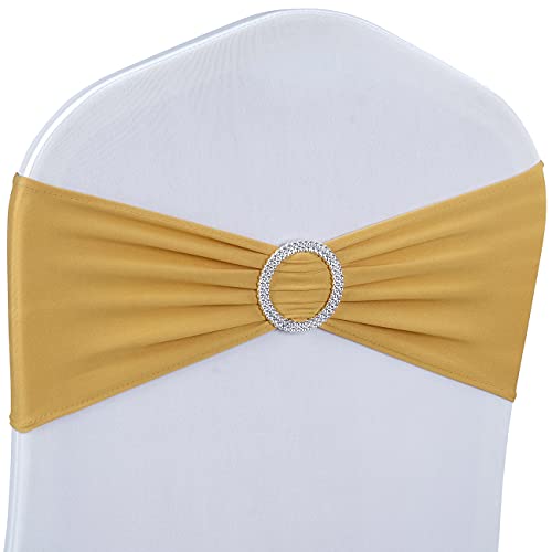 Babenest Spandex-Stuhlschärpen, Schleifen, 30 Stück, Premium-Stretch-Band mit Schnalle, Schieber, universelle elastische Stuhlbänder für Hochzeit, Party, Zeremonie, Empfang, Bankett, Dekoration (Gold) von Babenest