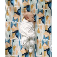 Versandbereit Wickelunterlage Wickelauflage - Blau Senf L Baby Bettwäsche Aquarell Windelpad Sheet Kinderzimmer Marineblau von Babiease