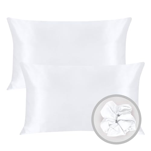 2 Stück Satin Kissenbezug 40x80, ähnlich wie Seide, Kopfkissenbezug Satin Pillowcase Kissen Bezug Kissenhülle für Haar und Haut (Weiß) von Baby Amabc