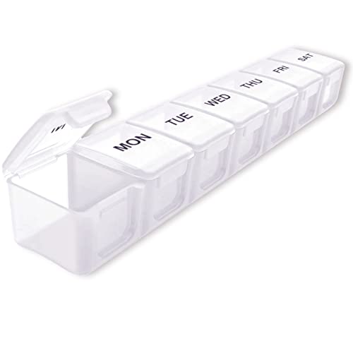 Tablettenbox 7 Tage, Weiß Pillendose 7 Fächer Leicht Zu Öffnen Medikamentendosierer Handlicher und Feuchtigkeitsbeständiger Medikamenten-Box für Vitamine, Nahrungsergänzungsmittel und Medikamente von Baby Amabc