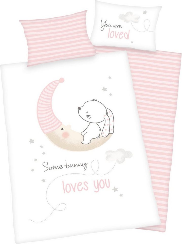 Babybettwäsche Little bunny, Baby Best, Flanell, mit Häschen Motiv und liebevollem Schriftzug von Baby Best