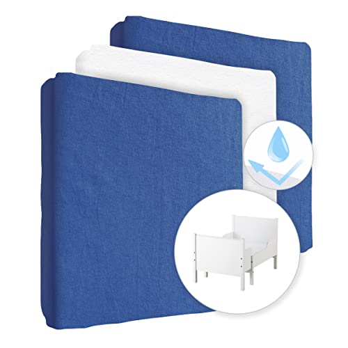 2 Jersey-Spannbettlaken mit 1 wasserdichten Matratzenschoner für ausziehbares Kinderbett 130 x 80 cm (Königsblau) von Baby Comfort