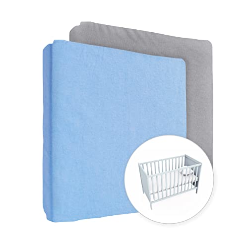 2 Stück Jersey 100% Baumwolle Spannbettlaken für 100x50cm Baby Mini Kinderbett Matratze (Blau + Grau) von Baby Comfort