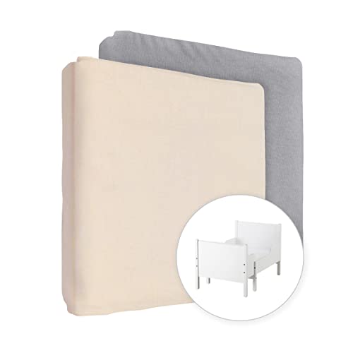 2 Stück Jersey 100% Baumwolle Spannbettlaken für 130 x 80 cm Kleinkind Babybett Matratze (Creme + Grau) von Baby Comfort