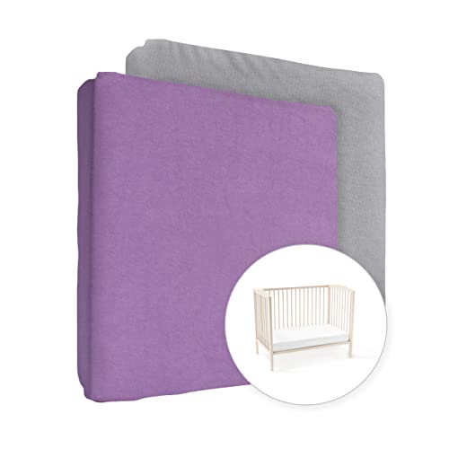 2 x Jersey Spannbettlaken 100% Baumwolle für 160x70 cm Kinderbett Matratze (Violett+Grau) von Baby Comfort