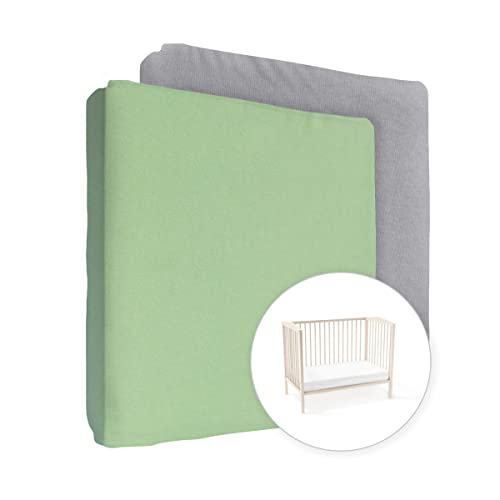 2 x Jersey Spannbettlaken 100% Baumwolle für 160x70 cm Kinderbett Matratze (grün + grau) von Baby Comfort