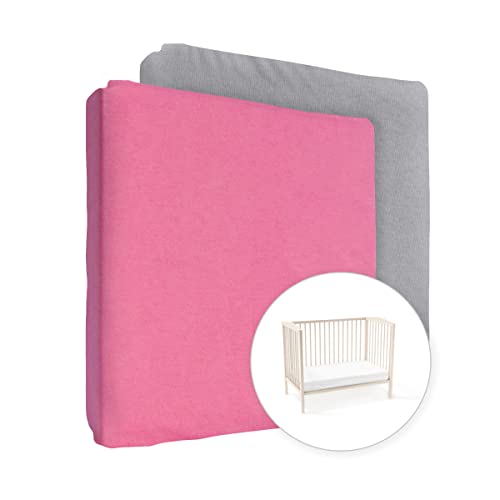 2 x Jersey Spannbettlaken 100% Baumwolle für 160x70 cm Kinderbett Matratze (rosa + grau) von Baby Comfort