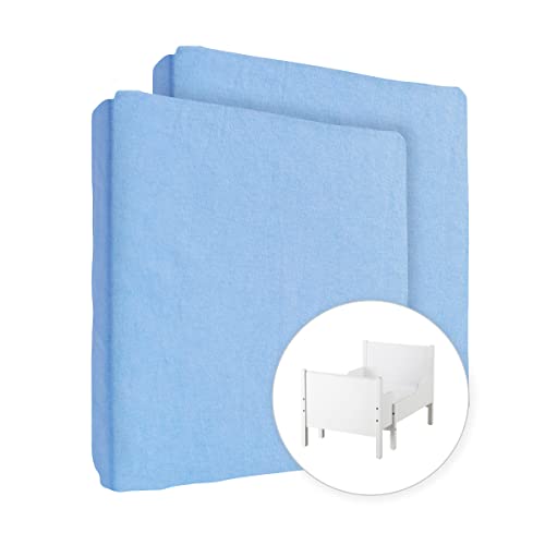 2x Jersey 100% Baumwolle Spannbettlaken für 130x80 cm Ausziehbare Kleinkind Baby Kinderbett Bett Matratze (Blau) von Baby Comfort