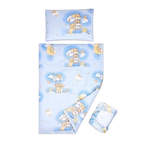 3-teiliges Set Bettbezug Kissenbezug und Spannbetttuch für 120 x 60 cm Babybett (Leitern blau) von Baby Comfort