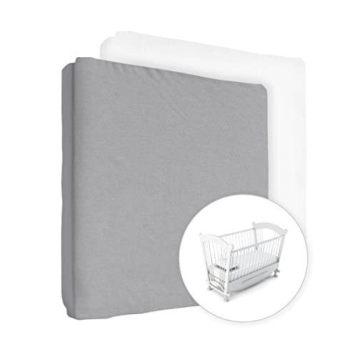 Spannbettlaken für Babybett-Matratze 90 x 40 cm, Jersey, 100 % Baumwolle, Weiß + Grau, 2 Stück von Baby Comfort