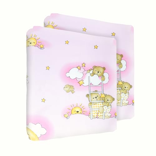 Spannbettlaken für Kinderbett, 100 % Baumwolle, passend für 120 x 60 cm große Kinderbett-Matratzen (Leiter), Rosa, 2 Stück von Baby Comfort