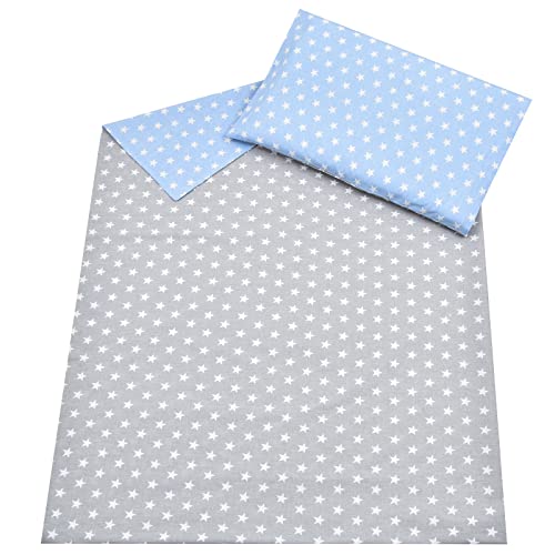 Baby Delux Baby Bettwäsche 2-TLG Bettset Baumwolle 100 x 135 cm, 40 x 60 cm Kinder Bettwäsche Designs (Sterne grau blau) von Baby Delux