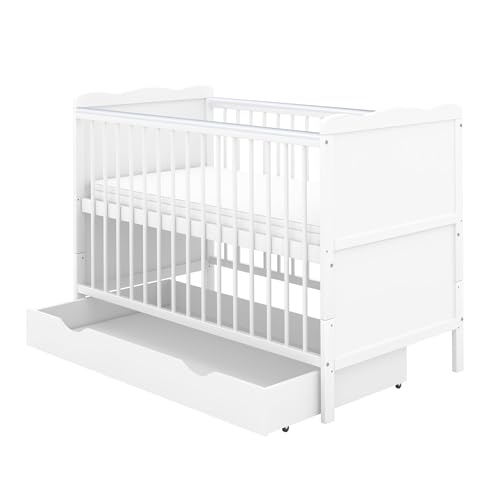 Baby Delux Babybett 60x120 cm weiß Kinderbett umbaubar zum Juniorbett Max mit Schublade von Baby Delux