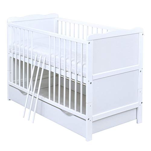 Baby Delux Babybett 70x140 weiß Kinderbett umbaubar zum Juniorbett Jack mit Schublade von Baby Delux