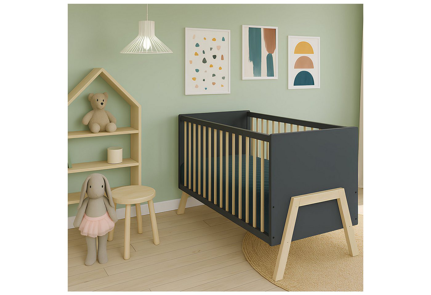 Baby-Delux Babybett Juna Anthrazit Kiefer, Kinderbett 60x120 weiß Kiefer Matratze von Baby-Delux