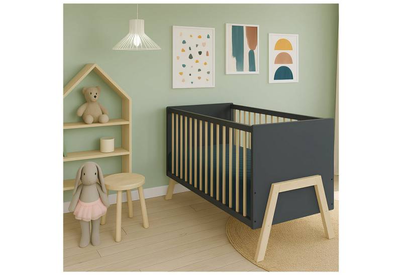 Baby-Delux Babybett Juna Anthrazit Kiefer, Kinderbett 60x120 weiß Kiefer Matratze von Baby-Delux