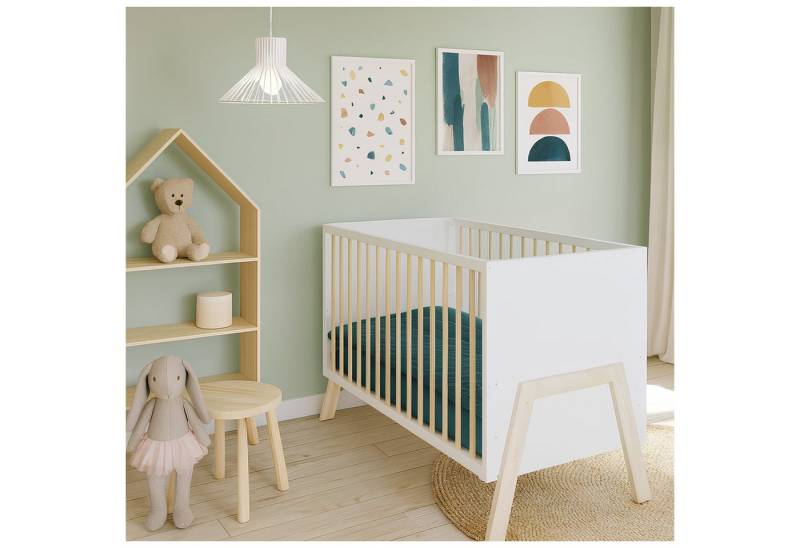 Baby-Delux Babybett Juna Weiß Kiefernholz Schutzgitter, Kinderbett 60x120 weiß Kiefer Matratze von Baby-Delux