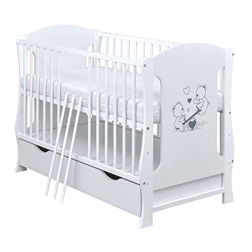 Baby Delux Babybett Kinderbett Juniorbett umbaubar Weiß 120x60 Lia Motiv Schublade Matratze (ohne Matratze) von Baby Delux
