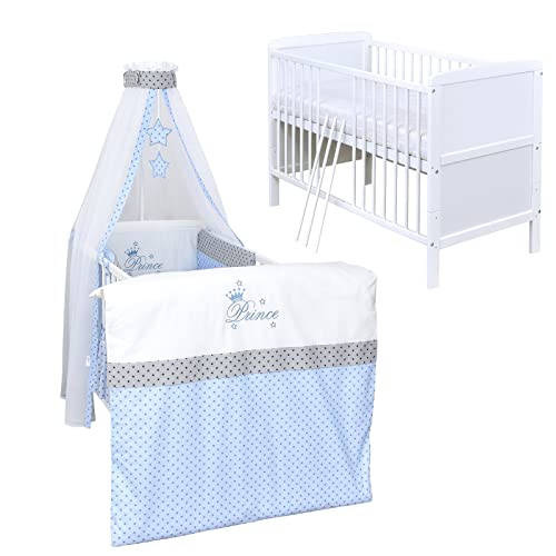 Baby Delux Babybett Komplett Set Kinderbett Natalie 140x70 umbaubar zum Juniorbett mit Matratze und mehrteiligem Bettwäsche Bettset Prince Stars von Baby Delux