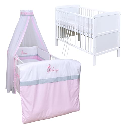 Baby Delux Babybett Komplett Set Kinderbett Natalie 140x70 umbaubar zum Juniorbett mit Matratze und mehrteiligem Bettwäsche Bettset Princess von Baby Delux