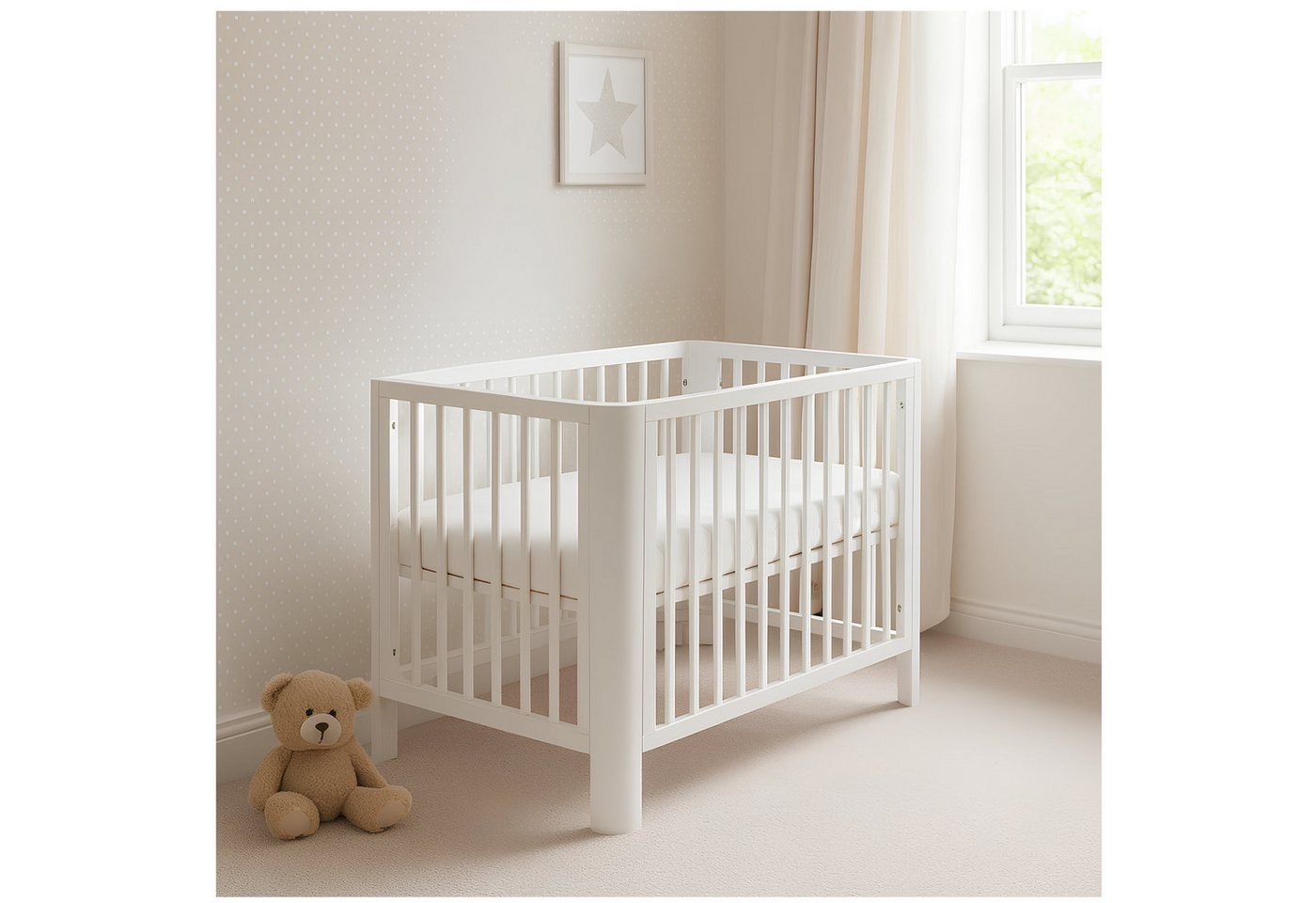 Baby-Delux Babybett Lio Schutzgitter umbaubar, Kinderbett 60x120 weiß Barriere Kiefer Matratze Baby-Delux Babybett Lio Schutzgitter umbaubar, Kinderbett 60x120 weiß Barriere Kiefer Matratze von Baby-Delux