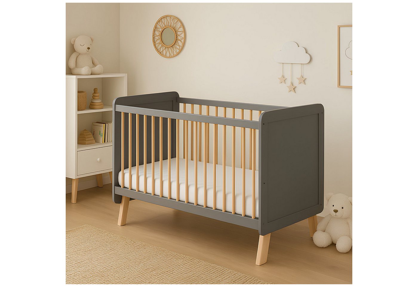 Baby-Delux Babybett Lou grau 60x120 Kiefernholz, Kinderbett 120x60 grau Kiefer Matratze Baby-Delux Babybett Lou grau 60x120 Kiefernholz, Kinderbett 120x60 grau Kiefer Matratze von Baby-Delux