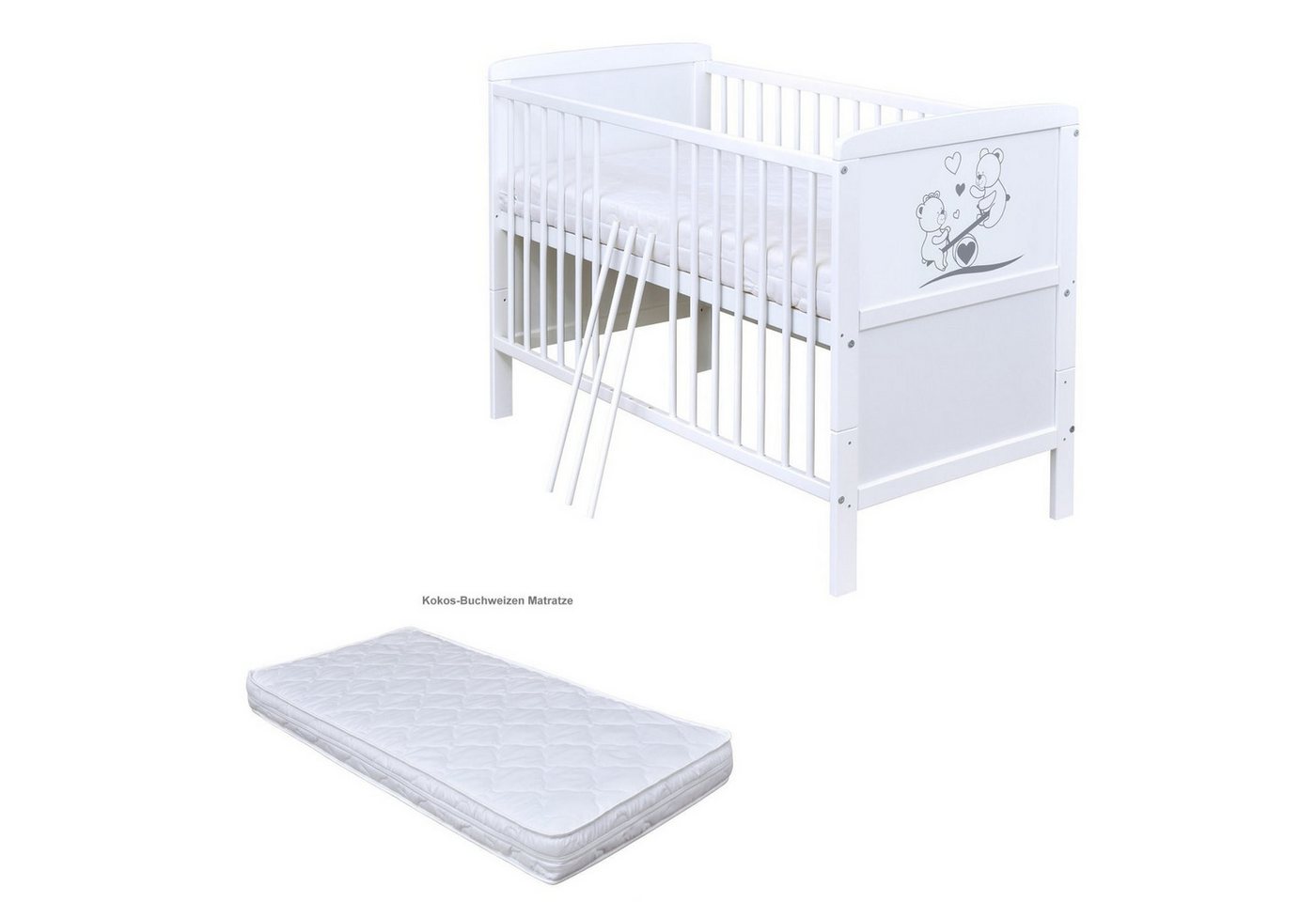 Baby-Delux Babybett Luna Teddy Wippe, Kinderbett Gitterbett 140x70 weiß mit Beißschienen Schublade, Matratze von Baby-Delux