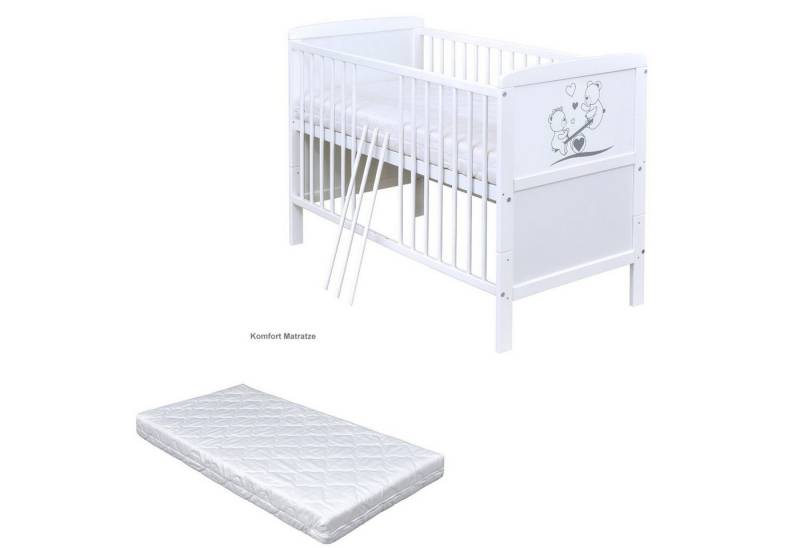 Baby-Delux Babybett Luna Teddy Wippe, Kinderbett Gitterbett 140x70 weiß mit Beißschienen Schublade, Matratze von Baby-Delux