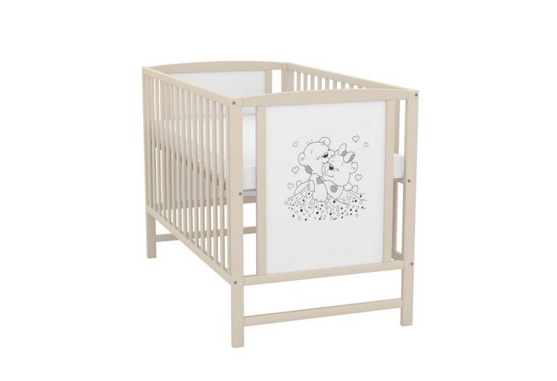 Baby-Delux Babybett Mia mit Matratze, Kinderbett 60x120 cm Taupe höhenverstellbar, Kiefer Bärchen Motiv von Baby-Delux