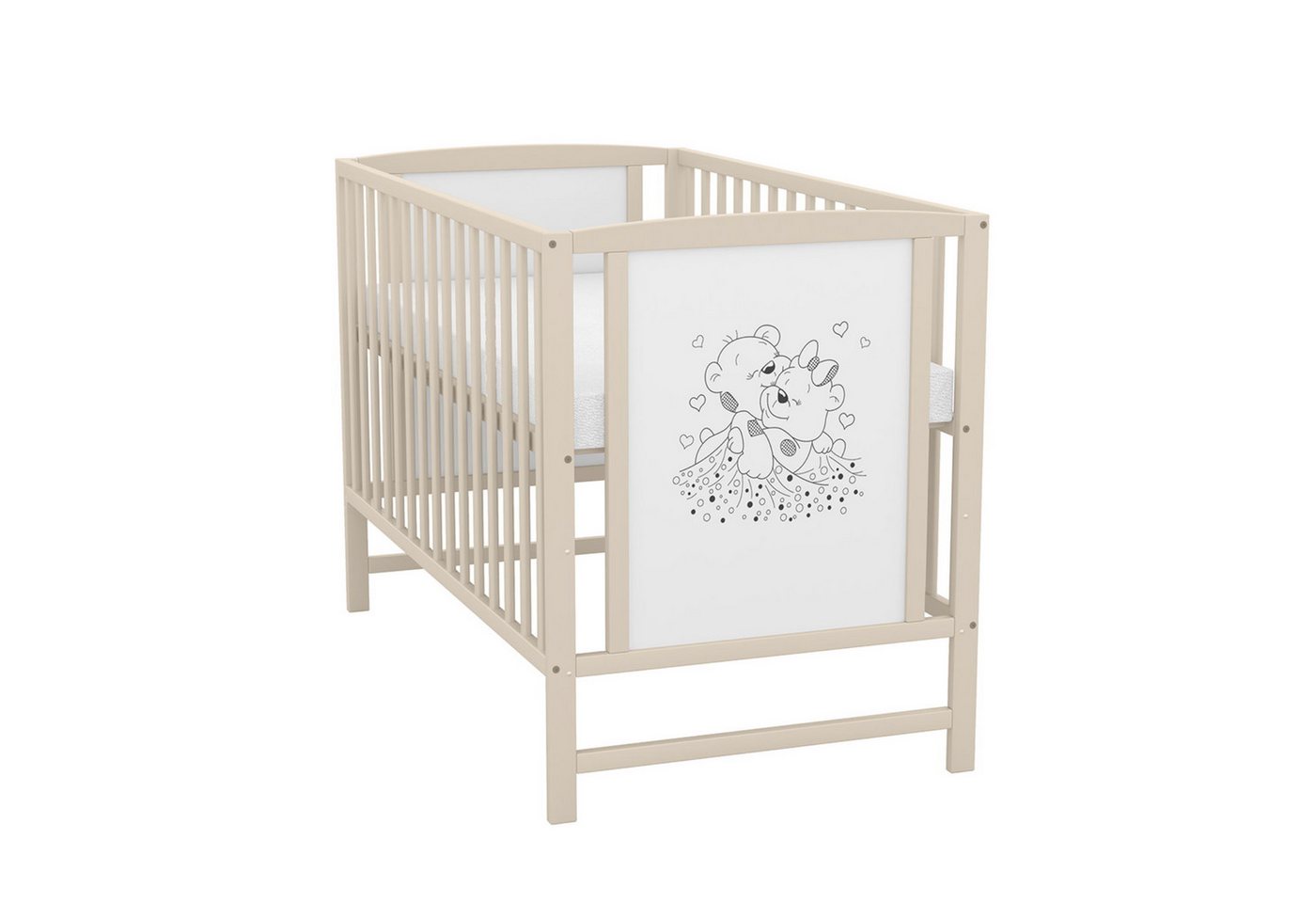 Baby-Delux Babybett Mia mit Matratze, Kinderbett 60x120 cm Taupe höhenverstellbar, Kiefer Bärchen Motiv von Baby-Delux