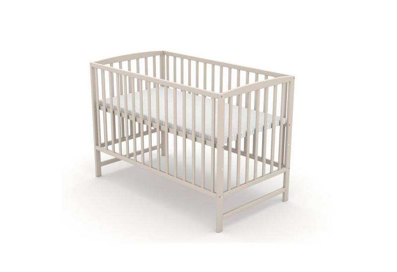 Baby-Delux Babybett Milo Taupe Schutzgitter, Kinderbett 60x120 Taupe Barriere Kiefer Matratze von Baby-Delux