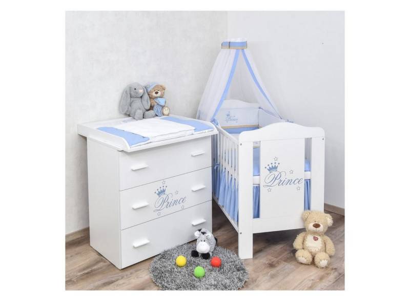 Baby-Delux Babyzimmer-Komplettset Babyzimmer Prince, (13-tlg), Babybett Wickelkommode Bettwäsche Set Komplettzimmer von Baby-Delux