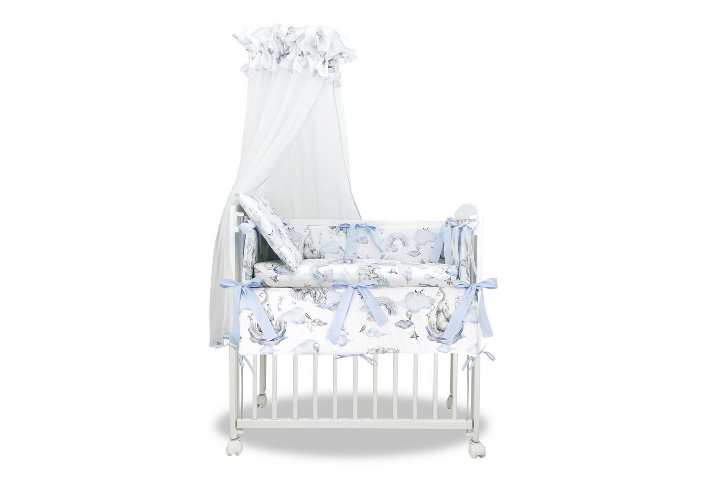 Baby-Delux Beistellbett Babybett Elefant Blau, 10-tlg., Stillbett 90x40 weiß höhenverstellbar, Matratze inkl. komplett Set von Baby-Delux