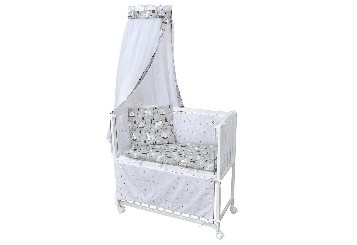 Baby-Delux Beistellbett Babybett Forest, Stillbett 90x40 weiß höhenverstellbar, Matratze inkl. komplett Set von Baby-Delux