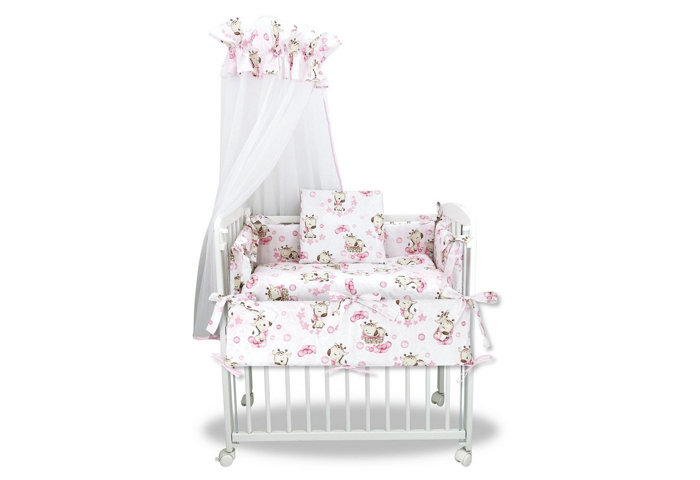 Baby-Delux Beistellbett Babybett Giraffe Rosa, 10-tlg., Stillbett 90x40 weiß höhenverstellbar, Matratze inkl. komplett Set von Baby-Delux