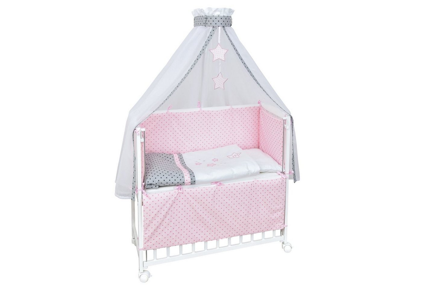 Baby-Delux Beistellbett Babybett Magic Stars Rosa, Stillbett 90x40 weiß höhenverstellbar, Matratze inkl. komplett Set von Baby-Delux