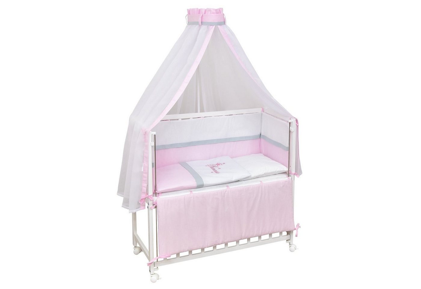 Baby-Delux Beistellbett Babybett Princess, Stillbett 90x40 weiß höhenverstellbar, Matratze inkl. komplett Set von Baby-Delux