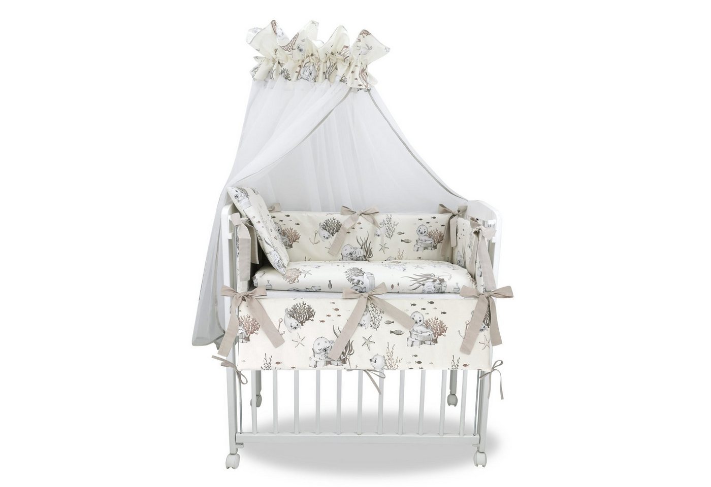 Baby-Delux Beistellbett Babybett Robbe Beige, 10-tlg., Stillbett 90x40 weiß höhenverstellbar, Matratze inkl. komplett Set von Baby-Delux