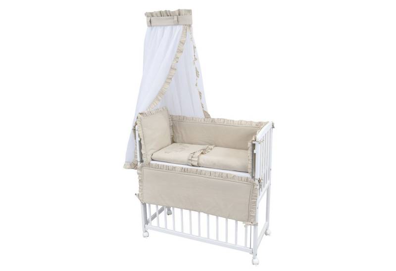 Baby-Delux Beistellbett Babybett Royal Beige Rüsche, Stillbett 90x40 weiß höhenverstellbar, Matratze inkl. komplett Set von Baby-Delux