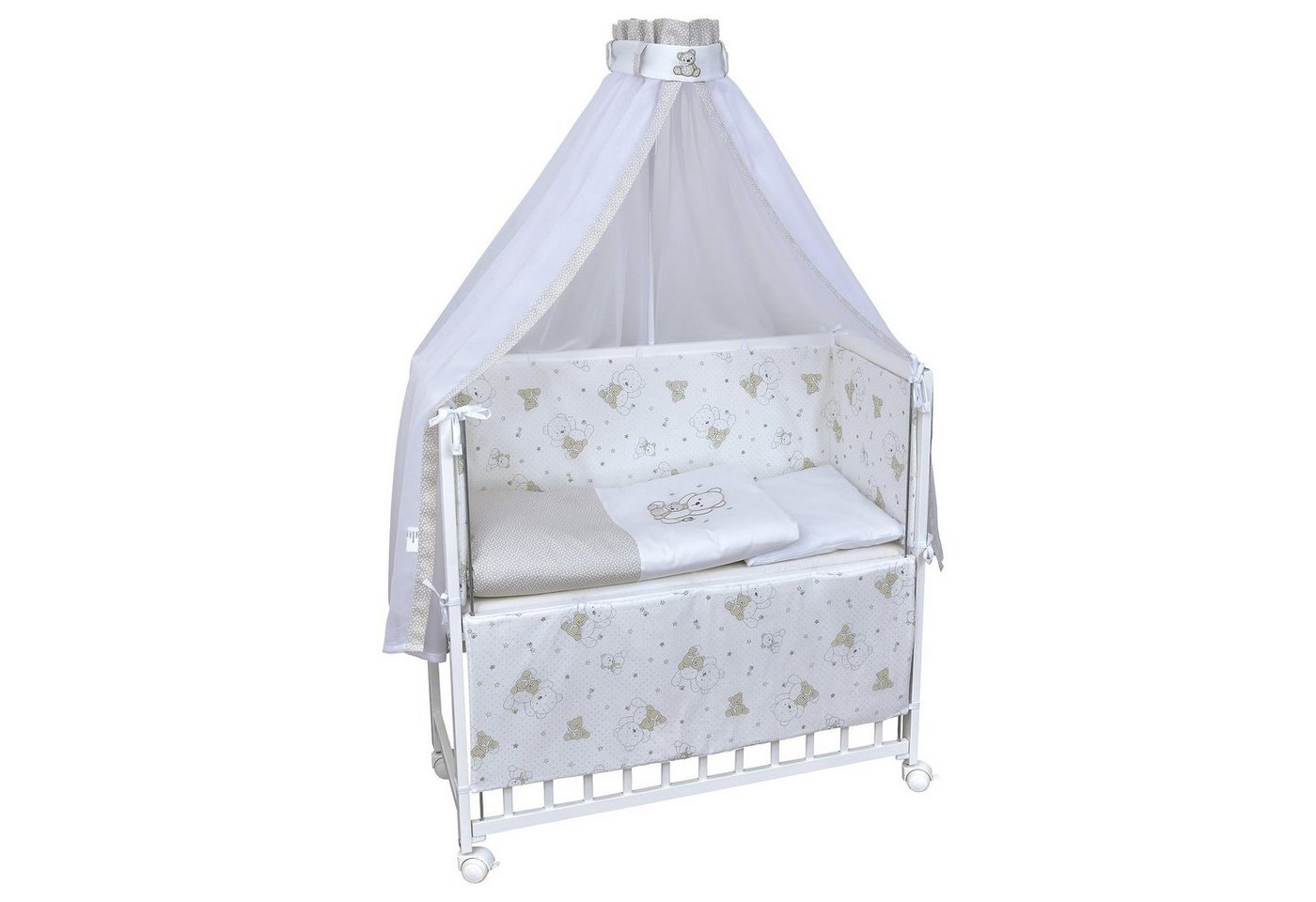 Baby-Delux Beistellbett Babybett Shiny Teddy, Stillbett 90x40 weiß höhenverstellbar, Matratze inkl. komplett Set von Baby-Delux